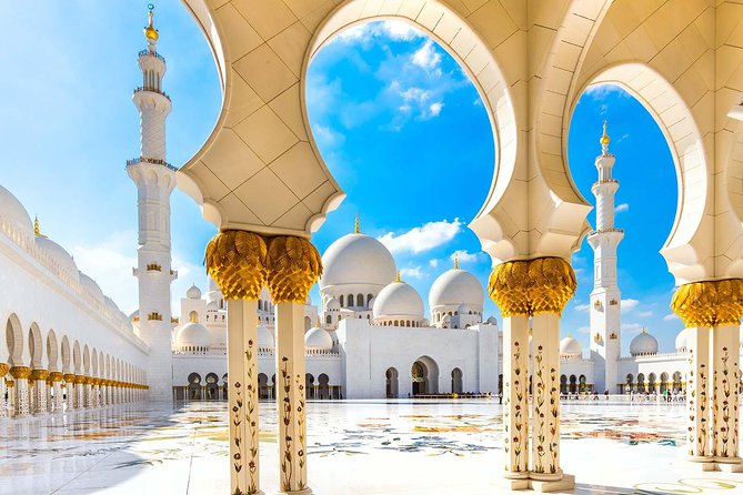 Abu Dhabi Sheikh Zayed Mosque Half-Day Guided Tour from Dubai - The outer courtyards and white marble design