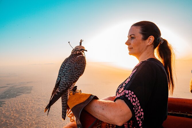 Deluxe Hot Air Balloon Ride with Breakfast & Flight Falcon Show - From Dubai hotel to desert launch site