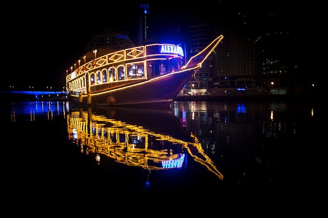 Dinner Cruise in Dubai Marina onboard Alexandra Dhow - Cayan Tower gives the first striking view