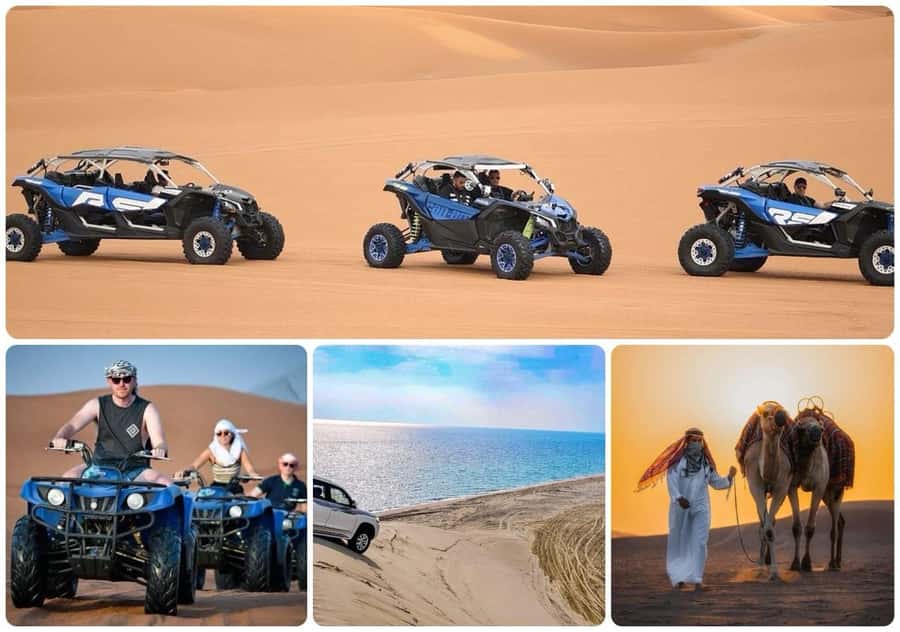 Doha: Desert Safari, Quad Bike, Camel Ride & Inland Sea Tour - Sandboarding and sunset at Khor Al Adaid