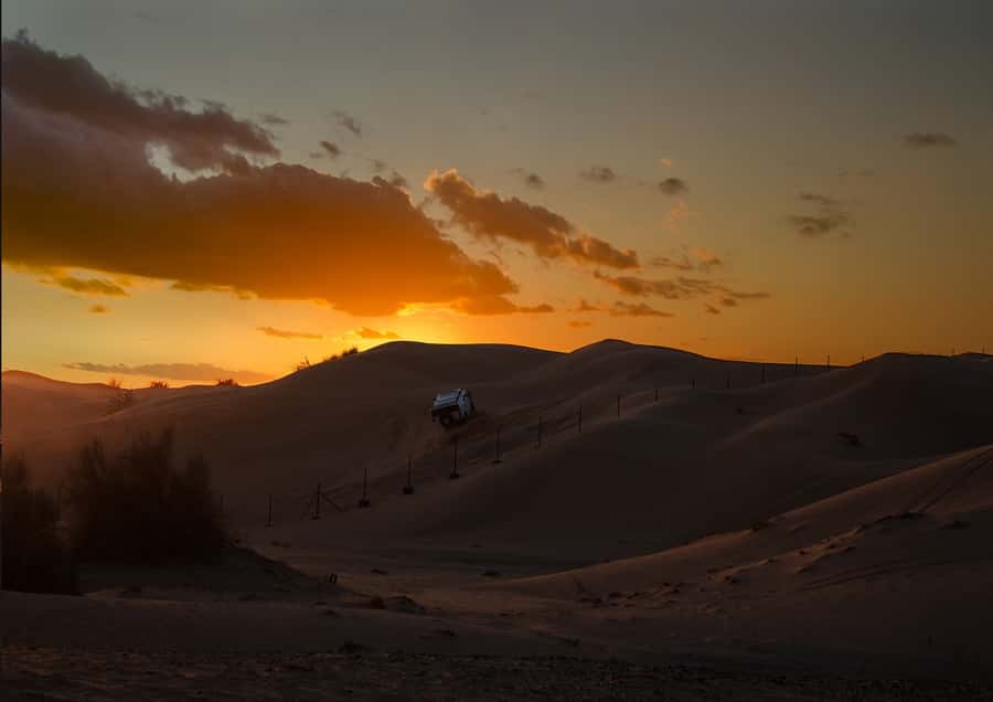 Doha: Sunset Safari, Dune Bashing, Sandboarding & Camel Ride - Sandboarding and dune bashing on golden dunes