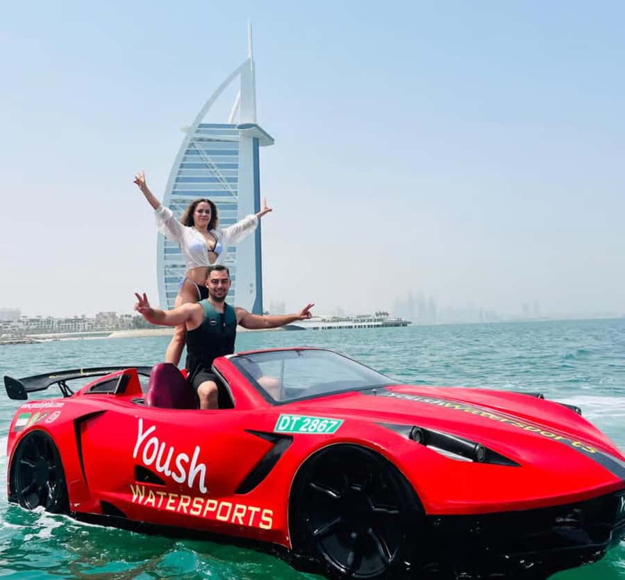 Dubai: 30-Minute Jet Car Tour of Burj Al Arab with Ice Cream - Through the marina toward Burj Al Arab