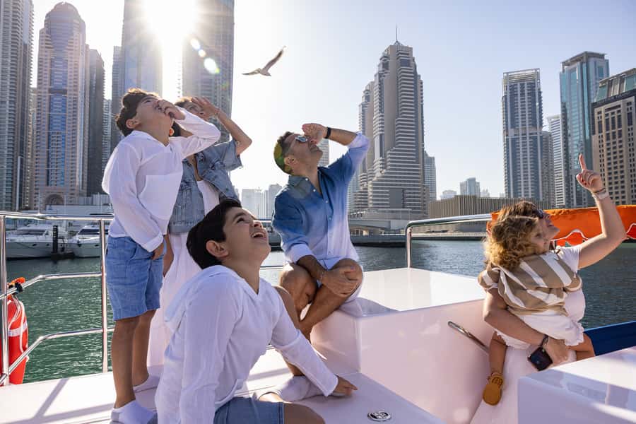 Dubai: Abra Boat Tour in Dubai Marina, Ain Dubai, JBR - A small boat with a front-row view