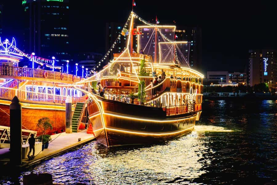 Dubai: Al Seef Largest Dhow Dinner Cruise with Live Show - A traditional dhow on the creek