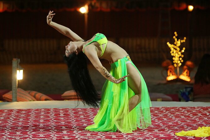 Dubai Desert Safari with Belly Dance, Fire Show and Tanura Show-The Full Package - Tanura, belly dance, and fire after dark