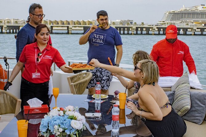 Dubai Harbour Super Yacht Experience with gourmet & Drinks - Palm Jumeirah and the Atlantis view