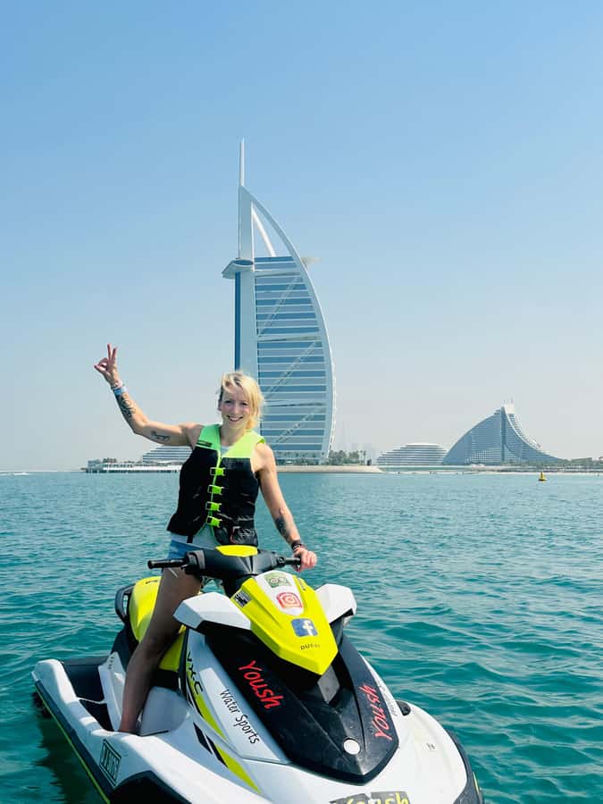 Dubai: Jet ski & Flyboard in Dubai Free Ice Cream - Jet skiing toward Burj Al Arab