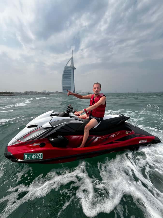 Dubai: Jet Ski Tour To Atlantis Hotel and Burj Al Arab - Riding toward Burj Al Arab