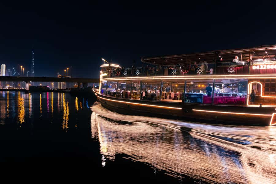 Dubai: Luxury Canal Dinner Cruise with Optional Transfers - The dhow, seating, and evening comfort