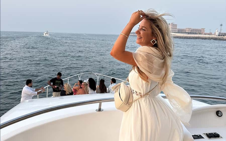 Dubai: Luxury Sunset Yacht Tour with Snacks and Drinks - The yacht, seating, and onboard comfort