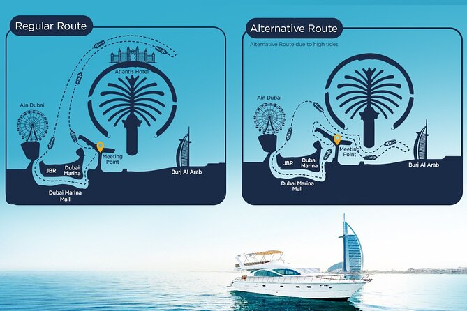 Dubai Marina 2 Hour Sunset Yacht Tour with Alcoholic Drinks - The Burj Al Arab and weather-related route changes