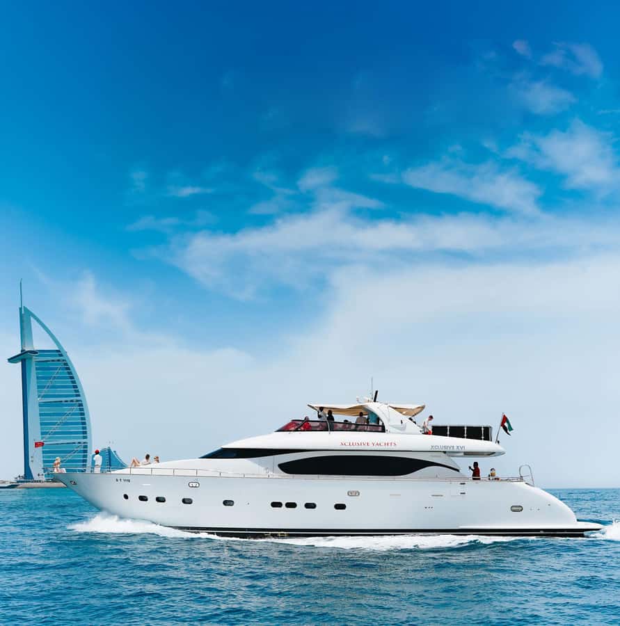 Dubai Marina: Luxury Yacht Tour with Breakfast or BBQ Option - JBR and the coastline at sunset