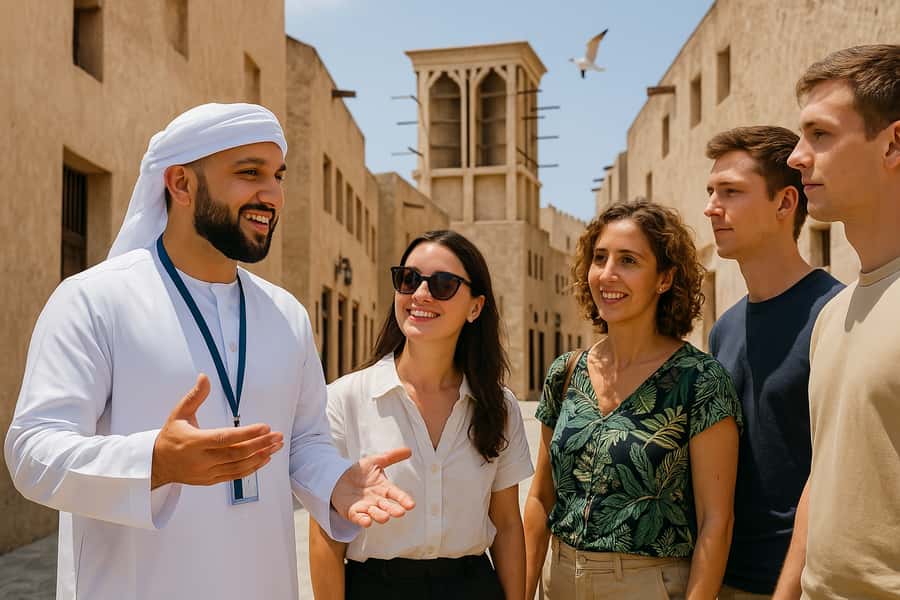 Dubai: Old Town Walking Tour with Abra Cruise & Street Food - The Old Mosque and wall near Al Fahidi