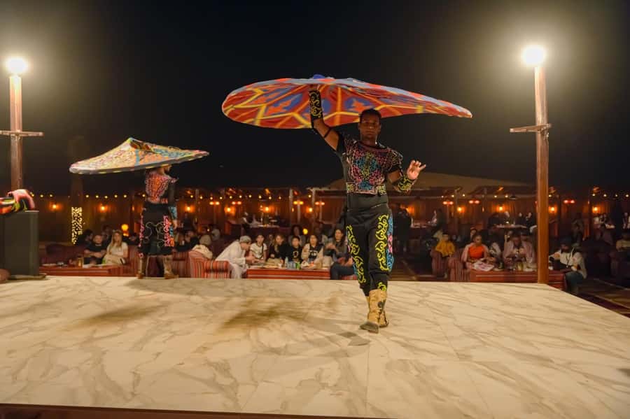 Dubai: Premium Red Dune Safari with Sandboarding & BBQ - BBQ dinner and live shows under the desert sky