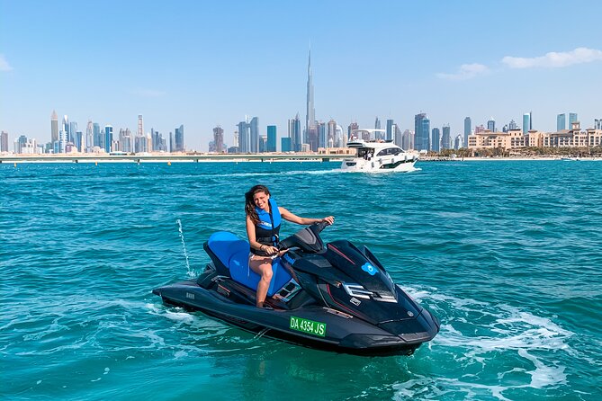 Fastest Jet Ski with Dubai Skyline, Burj Al Arab Views and Juice - Riding with the Dubai skyline behind you