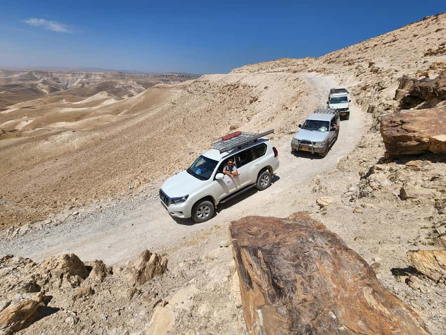 From Jerusalem: Judean Desert Jeep Adventure - High cliffs and views toward the Dead Sea