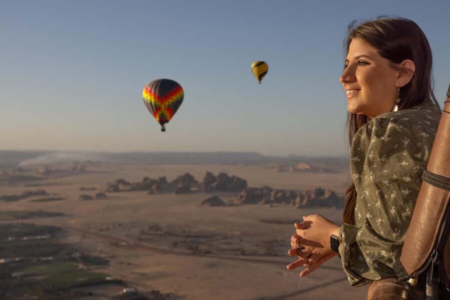 Hegra Al Ula: Sunrise Hot Air Balloon Flight - Coffee, flames, and the balloon taking shape