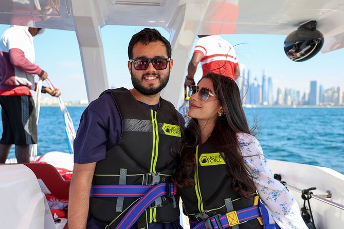 Parasailing in Dubai with Palm Jumeirah and JBR Beach views - Who will enjoy this most?
